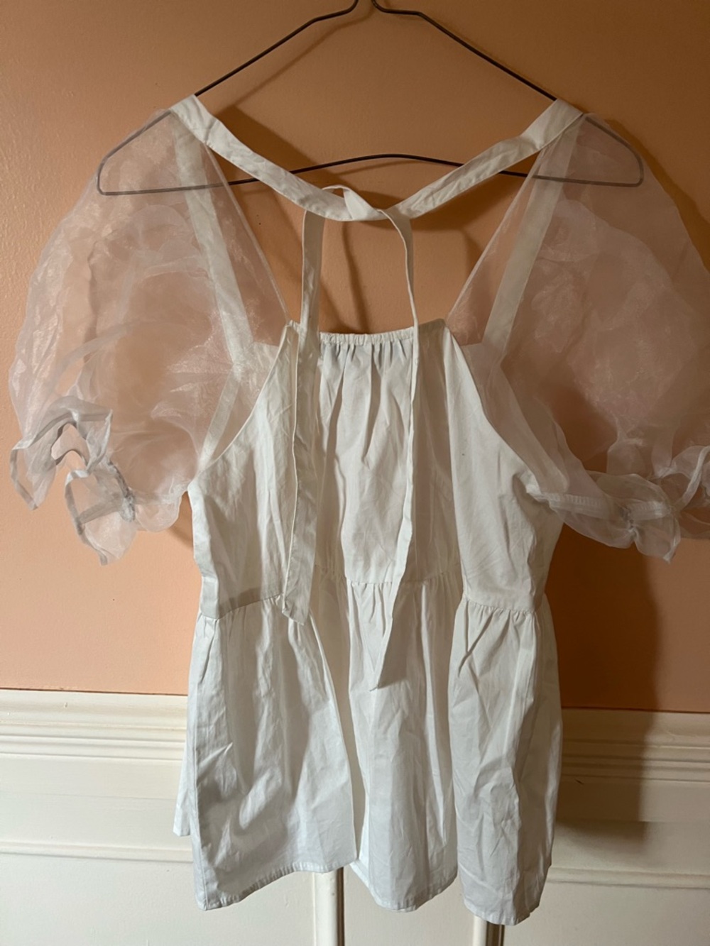 Pomander place tuckernuck White Puff sleeve sheer cottage core babydoll gauze S - Picture 6 of 6